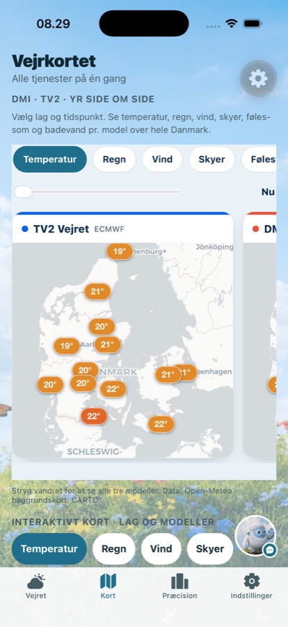 Vejrkortet med flere modeller side om side
